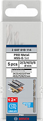 Komplet spiralnih svedrov PRO Metal HSS-G, 5 kosov