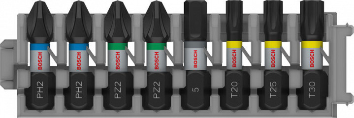 Komplet vijačnih nastavkov PRO Impact, PH2 (x 2); PZ2 (x 2); H5; T20; T25; T30, 25 mm, 8-delni