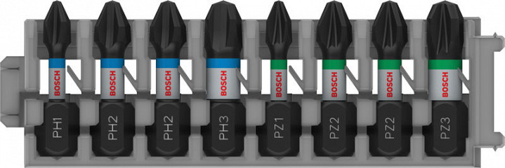 Komplet vijačnih nastavkov PRO Impact, PH1; PH2 (x 2); PH3; PZ1; PZ2 (x 2); PZ3, 25 mm, 8 kosov