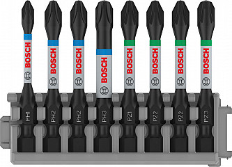 Komplet vijačnih nastavkov PRO Impact, PH1, PH2 (x 2), PH3, PZ1, PZ2 (x 2), PZ3, 55 mm, 8 kosov
