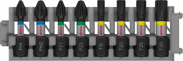 Komplet vijačnih nastavkov PRO Impact, PH1; PH2; PZ1; PZ2; T15; T20; T25; T30, 25 mm, 8-delni