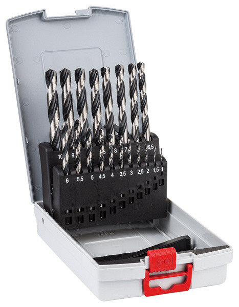 19-delni komplet spiralnih svedrov HSS PointTeQ ProBox, 1–10 mm