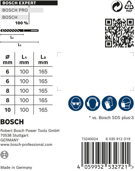 5-delni komplet udarnih svedrov EXPERT SDS plus-7X, 6/6/8/8/10 mm