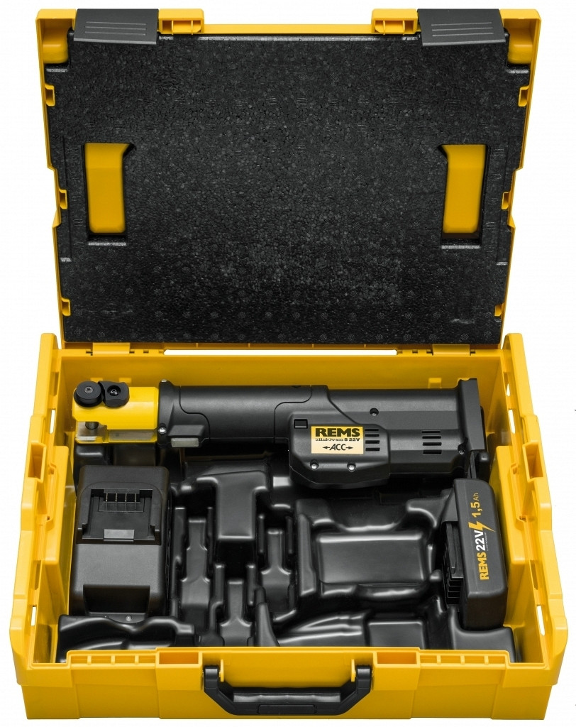 REMS baterijsko orodje za stiskanje Mini-Press S 22V ACC osnovni-set akcija darilni paket (3 stiskalne klešče po vaši izbiri do 35 mm brezplačno)
