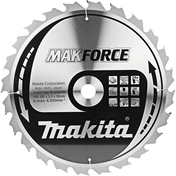 TCT MAKForce žagin list za les 355 mm (24 zob)