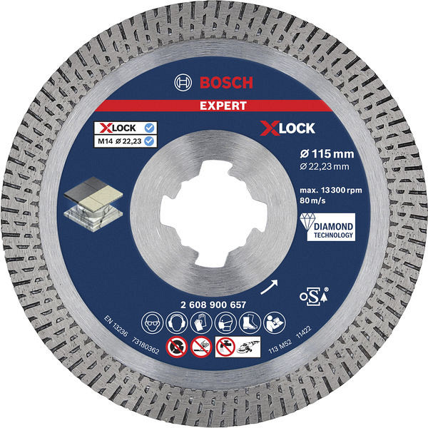 Diamantna rezalna plošča EXPERT HardCeramic X-LOCK, 115 x 22,23 x 1,4 x 10 mm