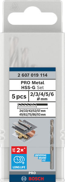 Komplet spiralnih svedrov PRO Metal HSS-G, 5 kosov