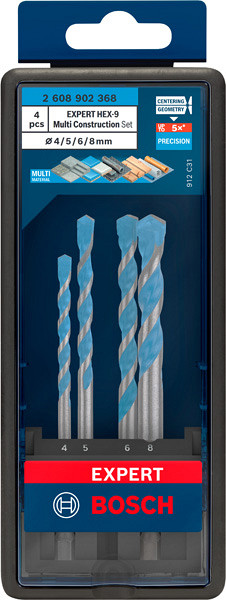 Komplet svedrov EXPERT HEX-9 Multi Construction, 4/5/6/8 mm, 4 kosi