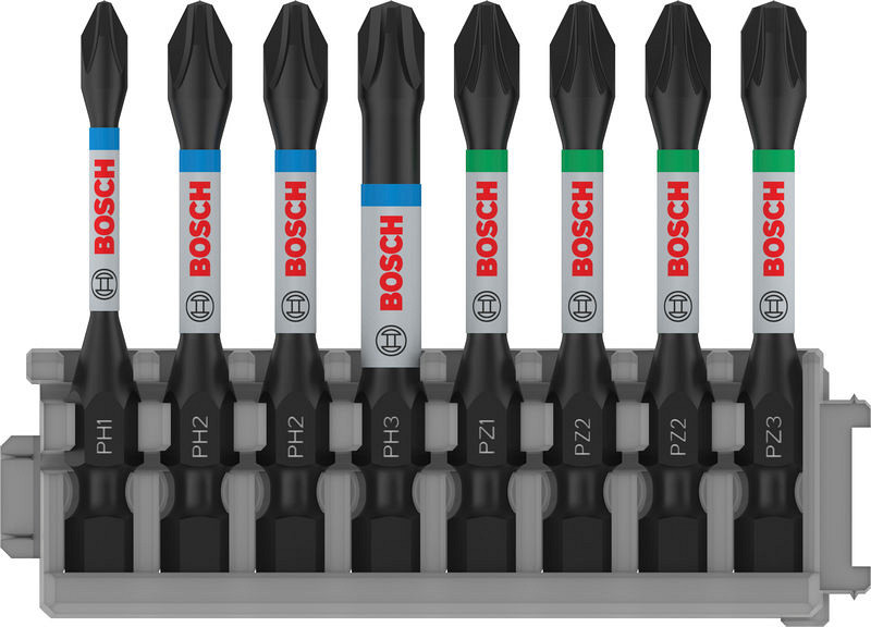 Komplet vijačnih nastavkov PRO Impact, PH1, PH2 (x 2), PH3, PZ1, PZ2 (x 2), PZ3, 55 mm, 8 kosov