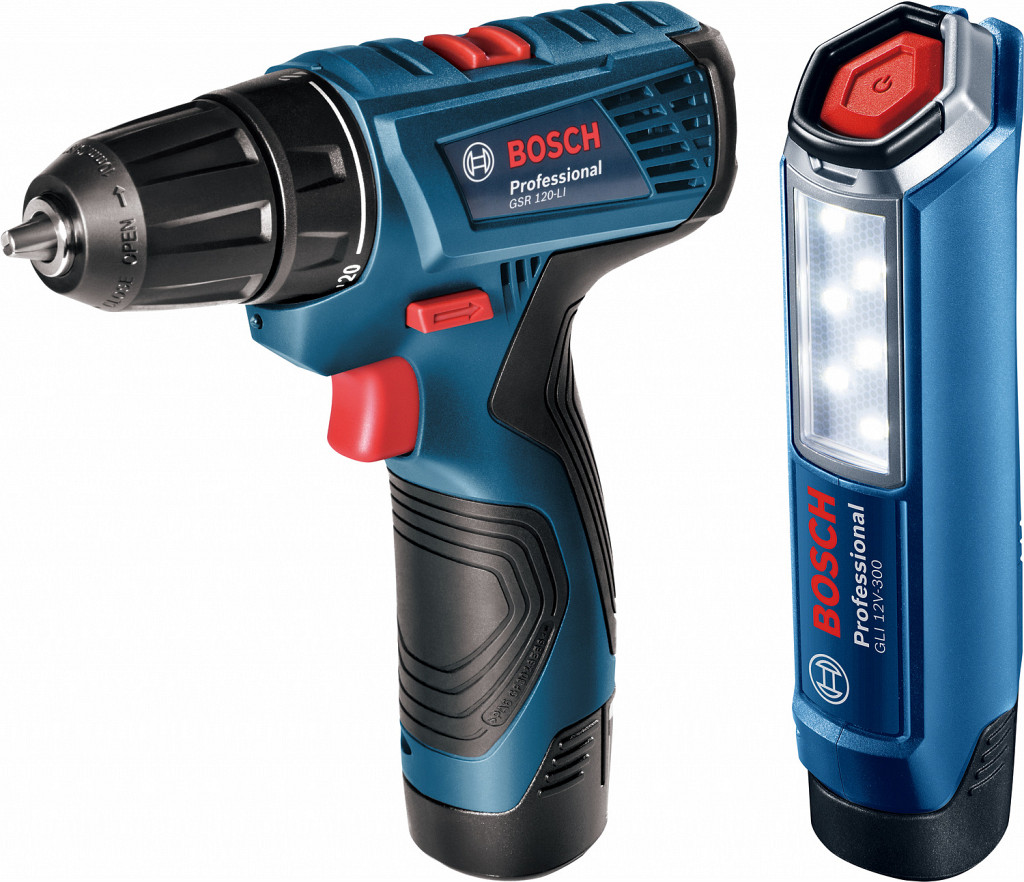 Akumulatorski vrtalni vijačnik GSR 120-LI + Brezžična svetilka  GLI 12V-300