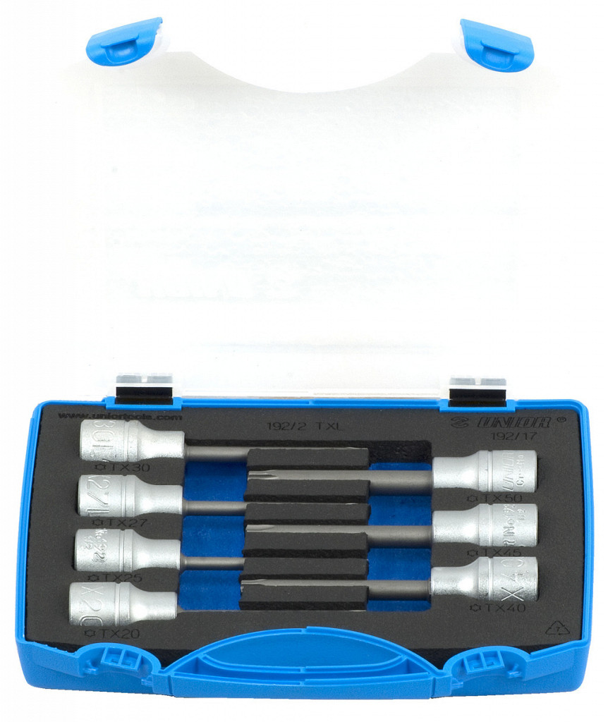 Garnitura vijačnih nastavkov s TX profilom, dolgih, v plastični kaseti
