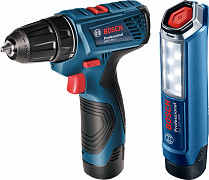 Akumulatorski vrtalni vijačnik GSR 120-LI + Brezžična svetilka  GLI 12V-300