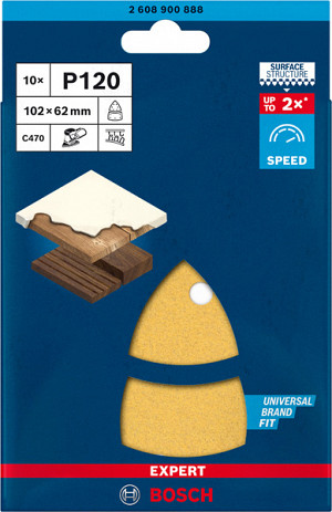 10-delni komplet brusnih papirjev EXPERT C470 z 11 luknjami za večnamenske brusilnike, 102 x 62 mm, 93 mm, G 120