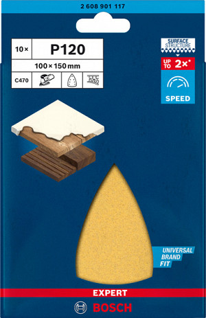 10-delni komplet brusnih papirjev s 7 luknjami EXPERT C470 za večnamenske brusilnike, 100 x 150 mm, G 120