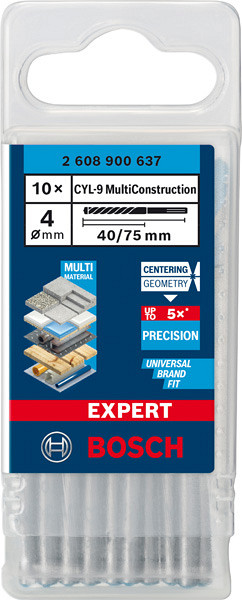 10-delni komplet svedrov EXPERT CYL-9 MultiConstruction, 4 x 40 x 75 mm