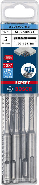 10-delni komplet udarnih svedrov EXPERT SDS plus-7X, 5 x 100 x 165 mm
