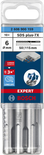 10-delni komplet udarnih svedrov EXPERT SDS plus-7X, 6 x 50 x 115 mm