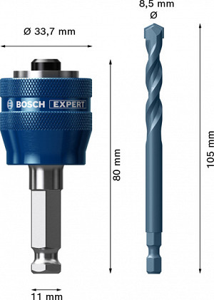 11-mm vpenjalni sistem EXPERT Power Change Plus za žago za izrezovanje lukenj, 2-delni komplet svedrov TCT Drill 8,5 x 105 mm