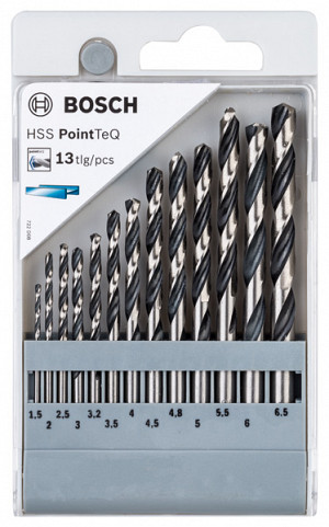 13-delni komplet spiralnih svedrov HSS PointTeQ, 1,5–6,5 mm