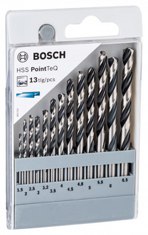 13-delni komplet spiralnih svedrov HSS PointTeQ, 1,5–6,5 mm
