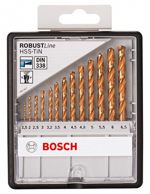 13-delni komplet svedrov za kovino Robust Line HSS-TiN, 135°, 1,5–6,5 mm