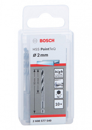 2-mm šestrobi sveder HSS PointTeQ, 10 kosov