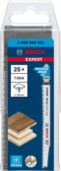 25-delni komplet listov za vbodno žago T 308 B EXPERT ‘Wood 2-side clean’