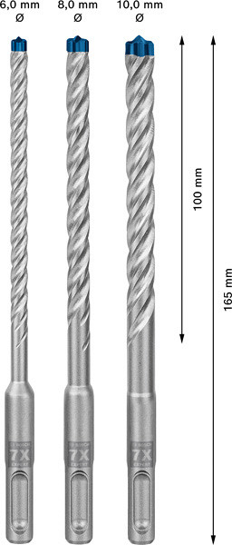 3-delni komplet udarnih svedrov EXPERT SDS plus-7X, 6/8/10 mm
