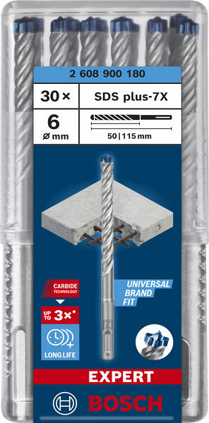 30-delni komplet udarnih svedrov EXPERT SDS plus-7X, 6 x 50 x 115 mm