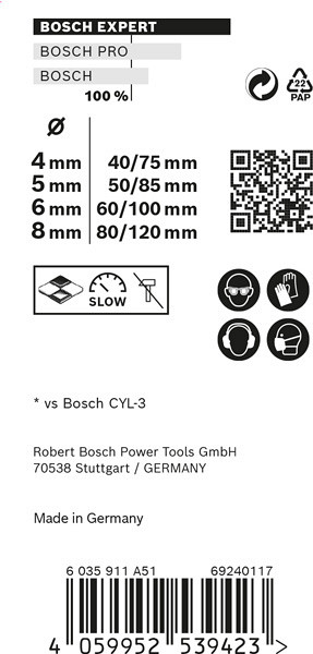 4-delni komplet svedrov EXPERT MultiConstruction CYL-9, 4/5/6/8 mm