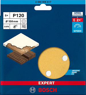5-delni komplet brusnih papirjev s 6 luknjami EXPERT C470 za ekscentrične brusilnike, 150 mm, G 120