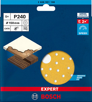5-delni komplet brusnih papirjev z več luknjami EXPERT C470 za ekscentrične brusilnike, 150 mm, G 240