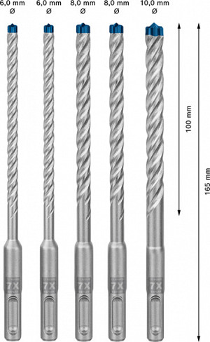 5-delni komplet udarnih svedrov EXPERT SDS plus-7X, 6/6/8/8/10 mm
