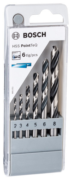 6-delni komplet spiralnih svedrov HSS PointTeQ, 2–8 mm
