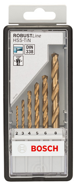 6-delni komplet svedrov za kovino Robust Line HSS-TiN, 135°, 2–8 mm