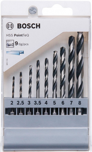 9-delni komplet šestrobih svedrov HSS PointTeQ, 2–8 mm