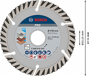 Diamantna plošča PRO Multi Material, 115 x 22,23 mm