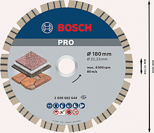 Diamantna plošča PRO Stone, 180 x 22,23 mm