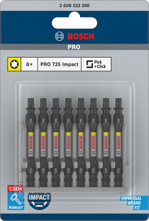 Dvostranski nastavki PRO Impact z indeksom Pick and Click, T25, 65 mm, 8 kosov