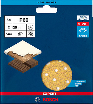 EXPERT C470 brusni papir z več luknjami za ekscentrične brusilnike, 125 mm, G 60, 5 kosov