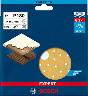 EXPERT C470 brusni papir z več luknjami za ekscentrične brusilnike, 150 mm, G 180, 5 kosov