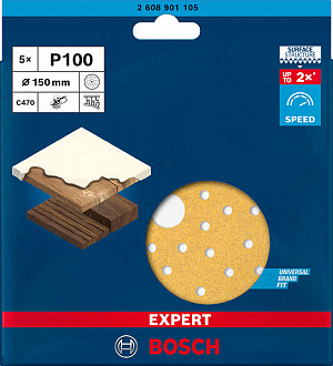 EXPERT C470 brusni papir z več luknjami za ekscentrične brusilnike, 150 mm, G 100, 5 kosov
