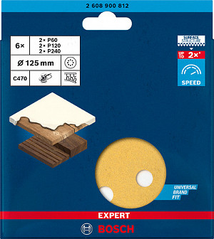 EXPERT C470 komplet brusnih papirjev za ekscentrične brusilnike, 125 mm, 8 lukenj, G 60/120/240, 6 kosov