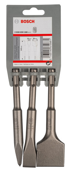 Komplet dlet PRO SDS plus-4C, koničasto 140 mm, ploščato 20 x 140 mm, široko 40 x 140 mm, 3 kosi