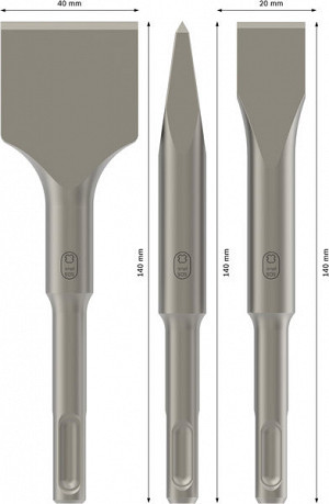 Komplet dlet PRO SDS plus-4C, koničasto 140 mm, ploščato 20 x 140 mm, široko 40 x 140 mm, 3 kosi