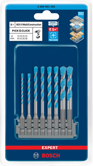 Komplet EXPERT HEX-9 MultiConstruction Pick & Click, 3–8 mm