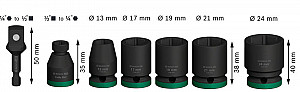 Komplet nastavkov PRO Impact z adapterjem, 1/2 palca, standardni, 7-delni