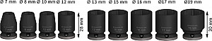 Komplet PRO Impact Socket Set, 3/8 palca, standardni, 9-delni