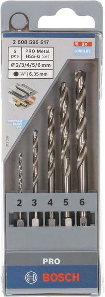 Komplet svedrov PRO Metal HSS-G Hex, 5 kosov