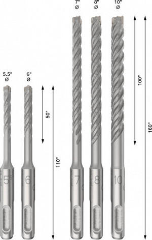 Komplet udarnih svedrov PRO SDS plus-5X, 5.5/6/7/8/10 mm, 5 kosov
